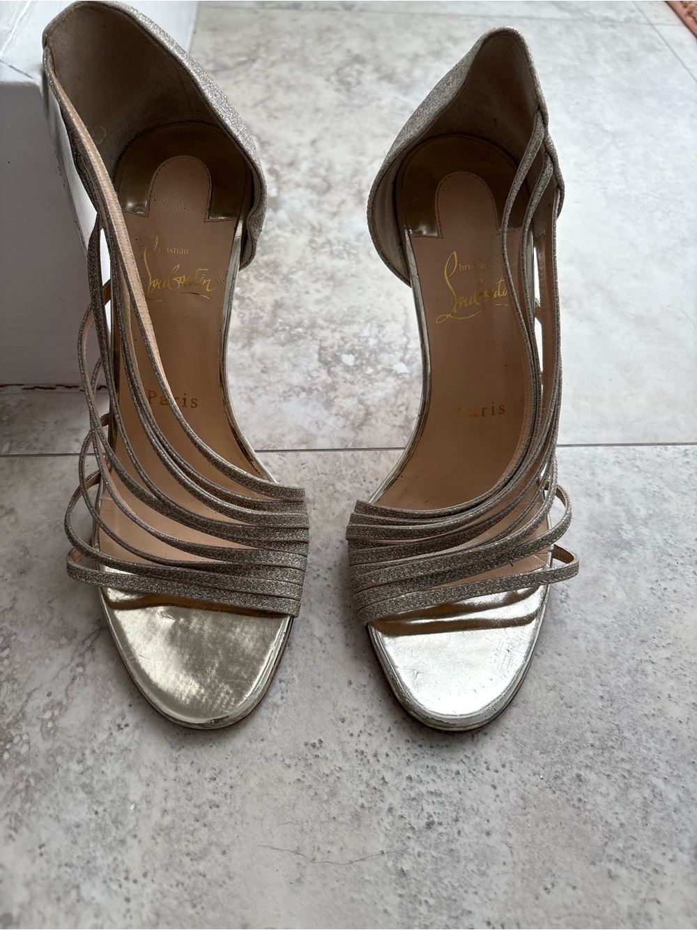 Christian Louboutin Metallic Gold Strappy Open-Toe Heels